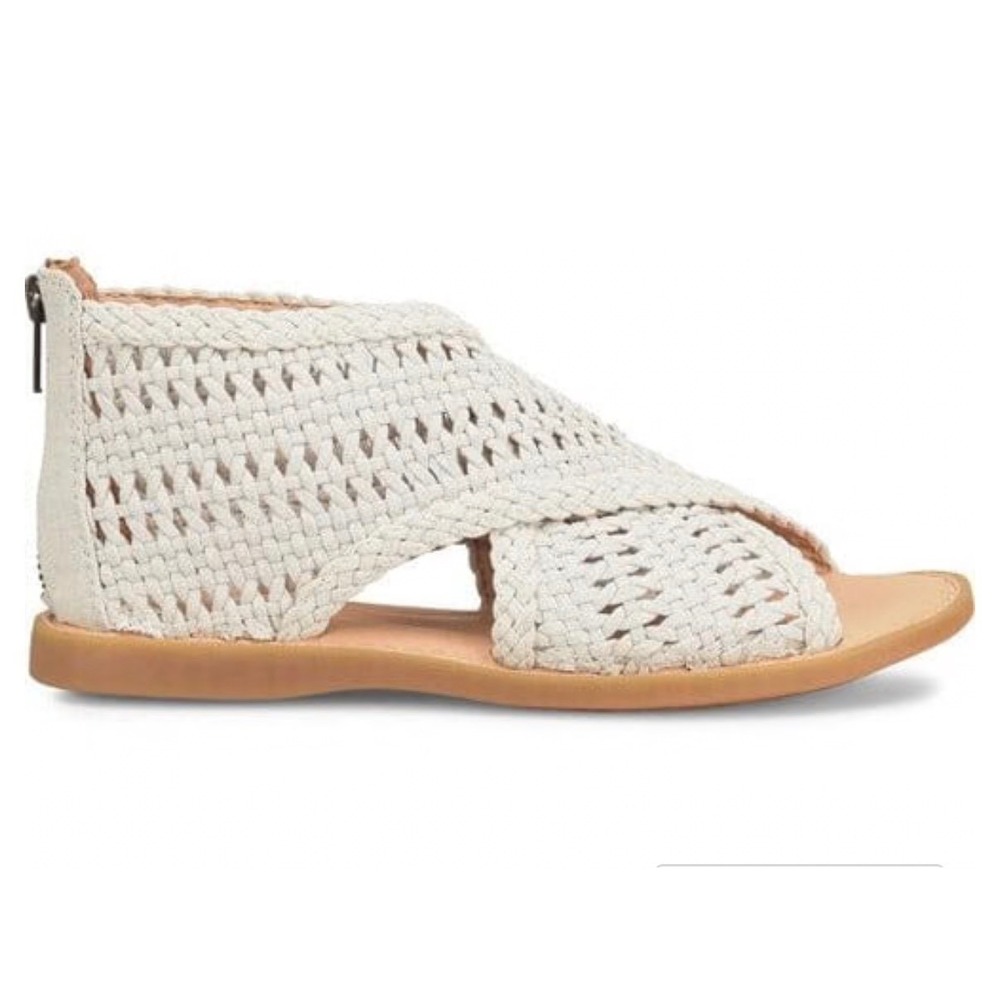 Born Iwa Mac Womens Cream Woven Cross Front Zip Flat Sandals Womens 9 New